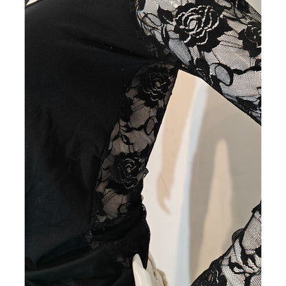 Black Lace Long-Sleeve Blouse