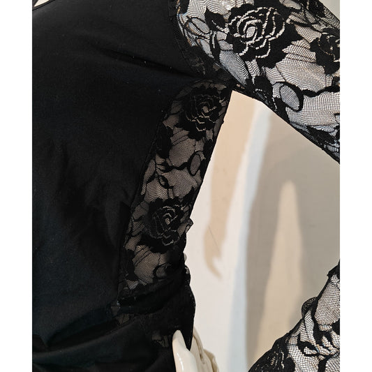 Black Lace Long-Sleeve Blouse