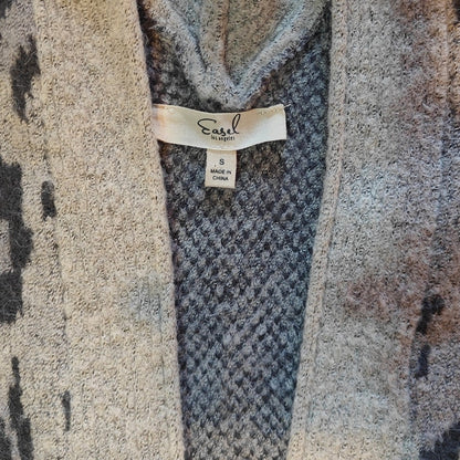 Beige and Gray Open Front Cardigan Sweater