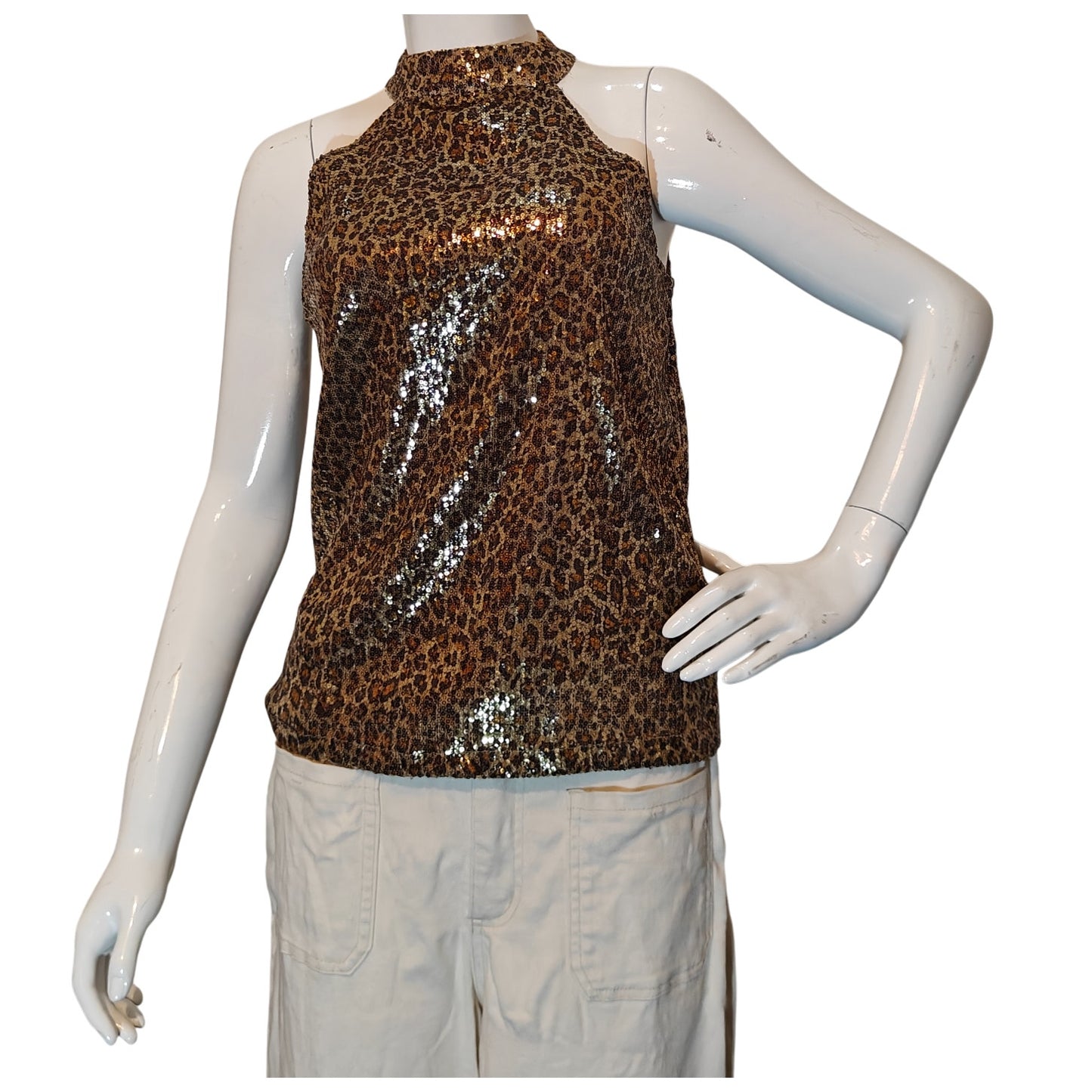 Sequin Leopard Halter Top