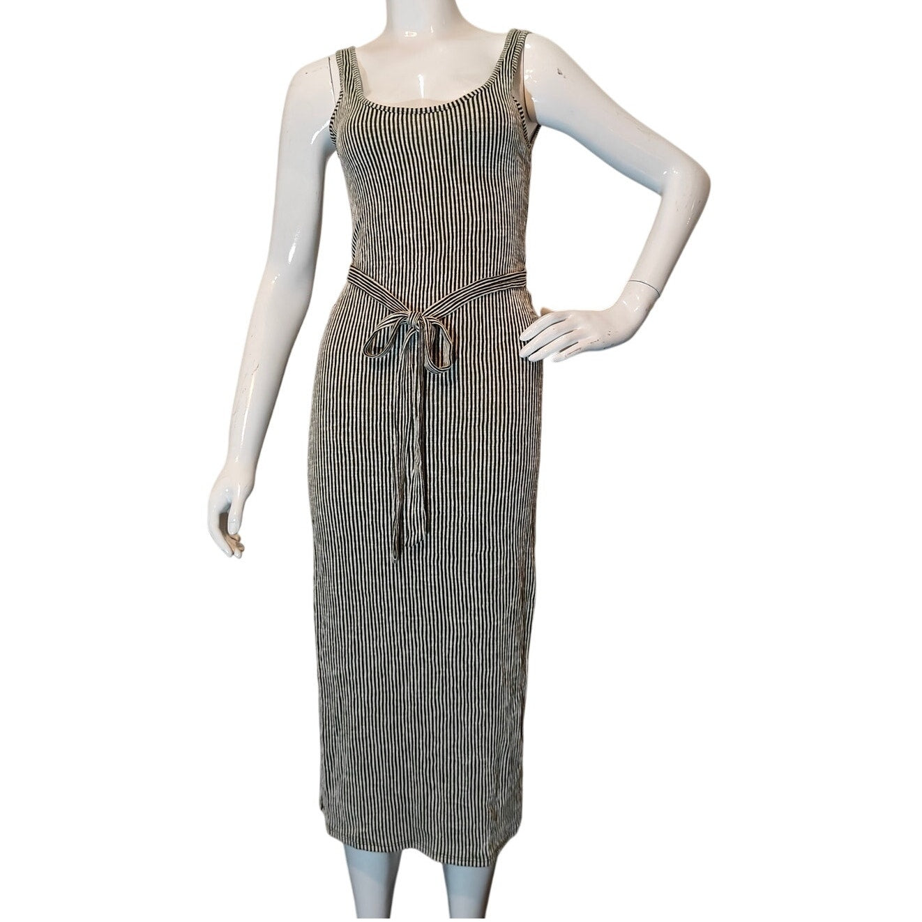 Striped Midi Olive and Cream Bodycon Dress