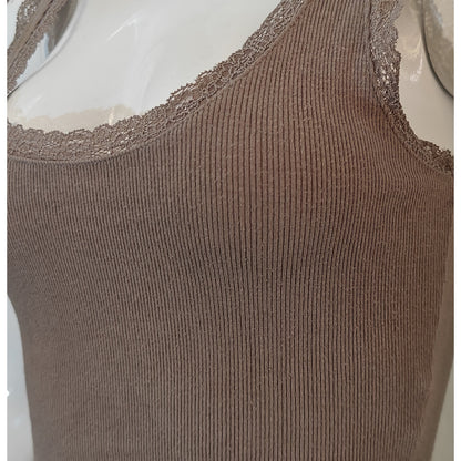 Ribbed Lace Trim Crop Tank Top