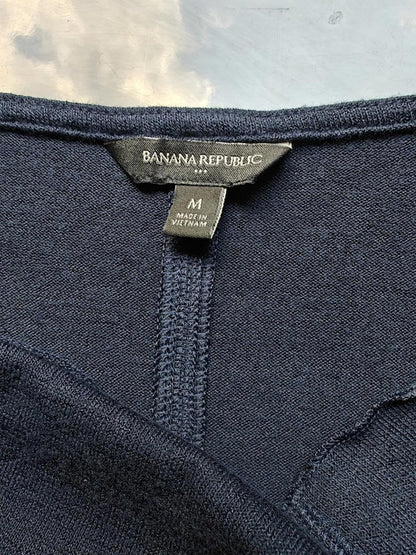 Navy Blue Draped Neck Short Sleeve Top