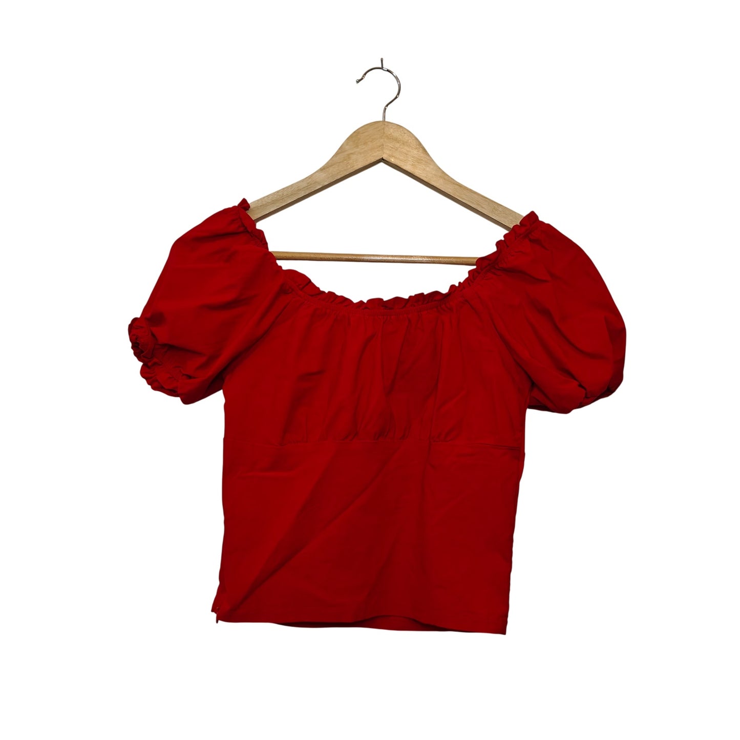 Red Off Shoulder Ruched Puff Sleeve Crop Top
