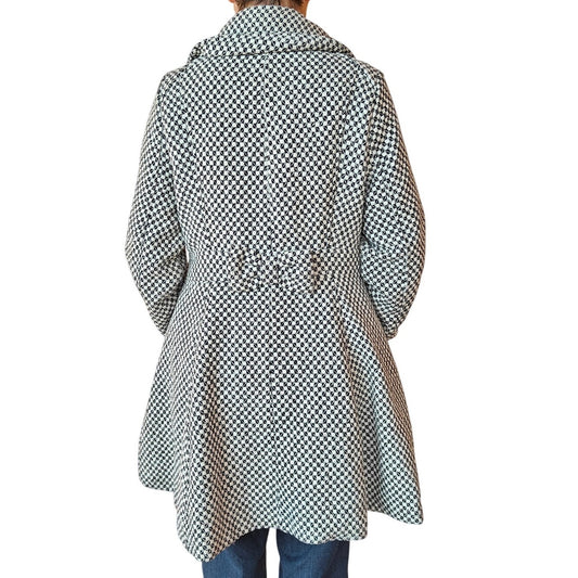 Black and White Textured Knit Double Breasted Coat