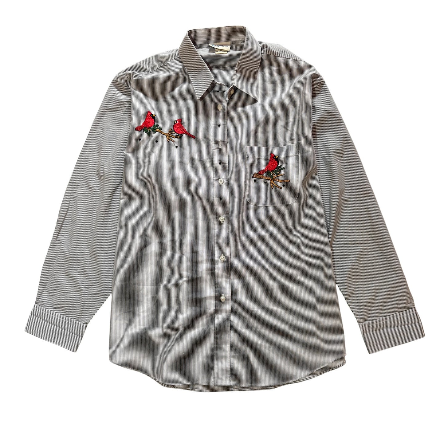 Cardinal Embroidered Striped Button Up Shirt