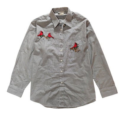 Cardinal Embroidered Striped Button Up Shirt