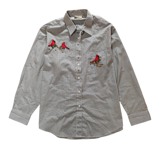 Cardinal Embroidered Striped Button Up Shirt