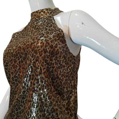 Sequin Leopard Halter Top