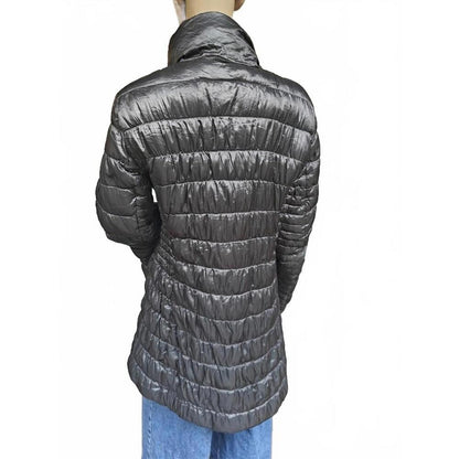 Gray/Purple Reversible Quilted Long Puffer Coat