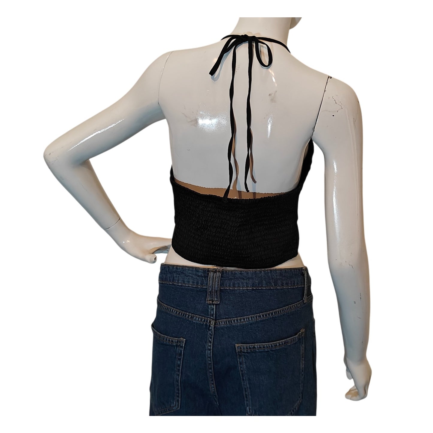 Black Satin Halter Crop Top