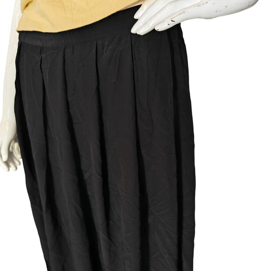 Black Silk Pleated Midi Skirt