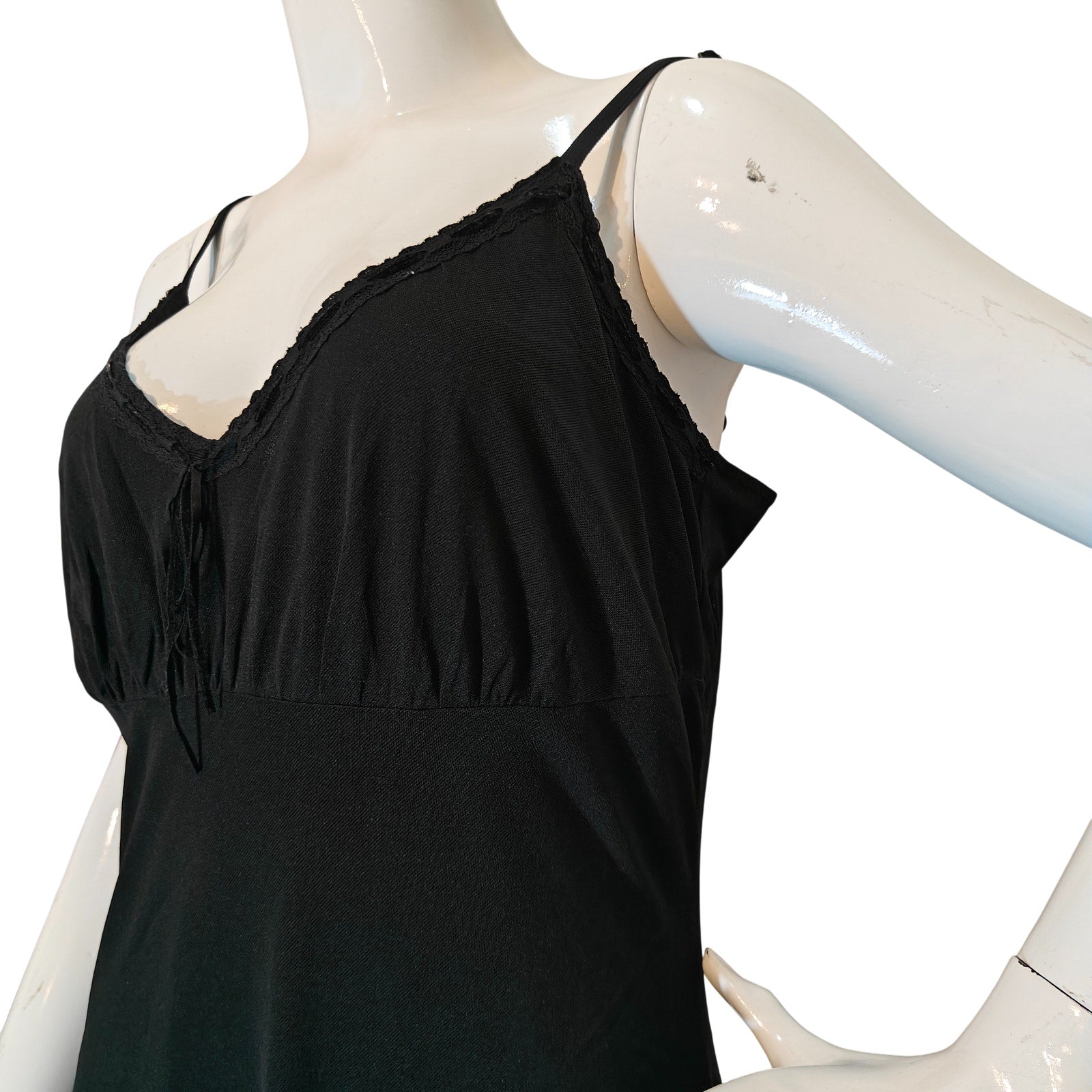 Black Lace Trim Midi Slip Dress