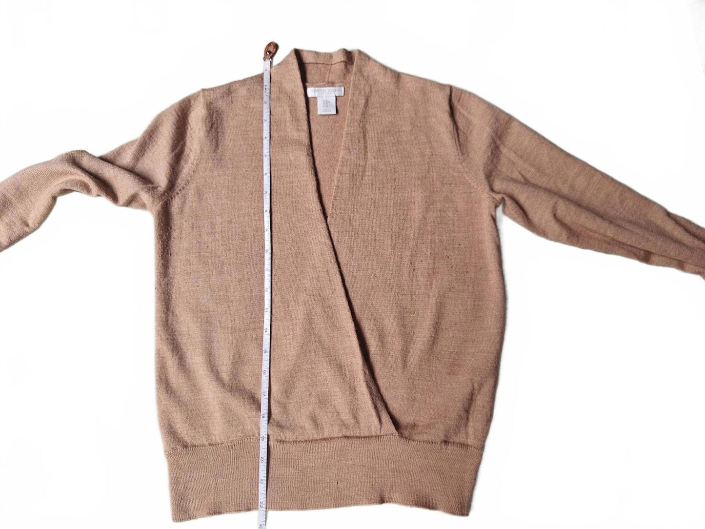 Tan Faux Wrap Wool Blend Sweater
