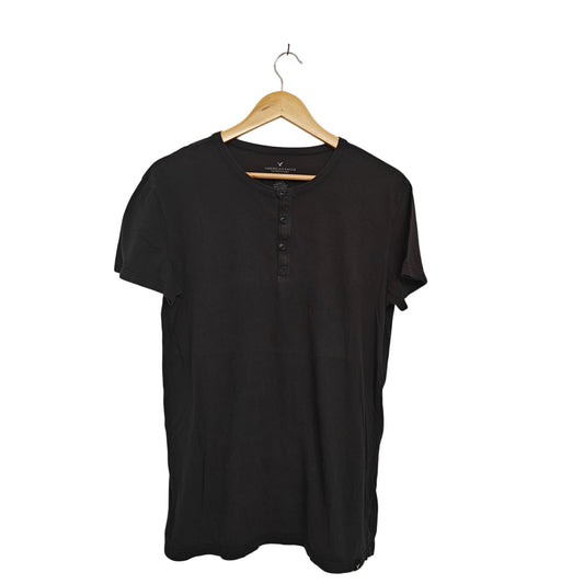 Black Pima Cotton Henley Tee Shirt