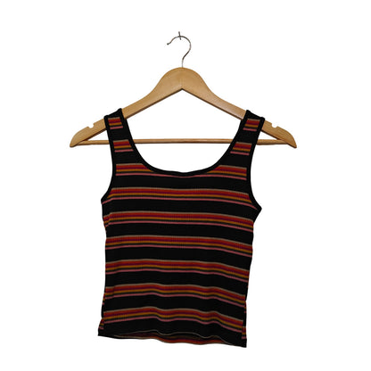 Striped Ribbed Zip Front Tank Top