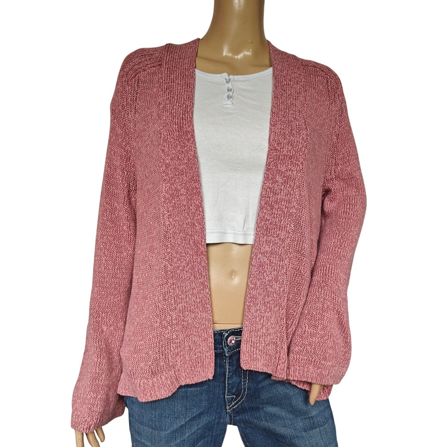 Dusty Rose Open Front Cardigan Sweater
