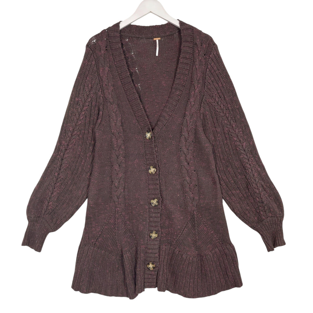 Free People Burgundy Chunky Knit Cardigan