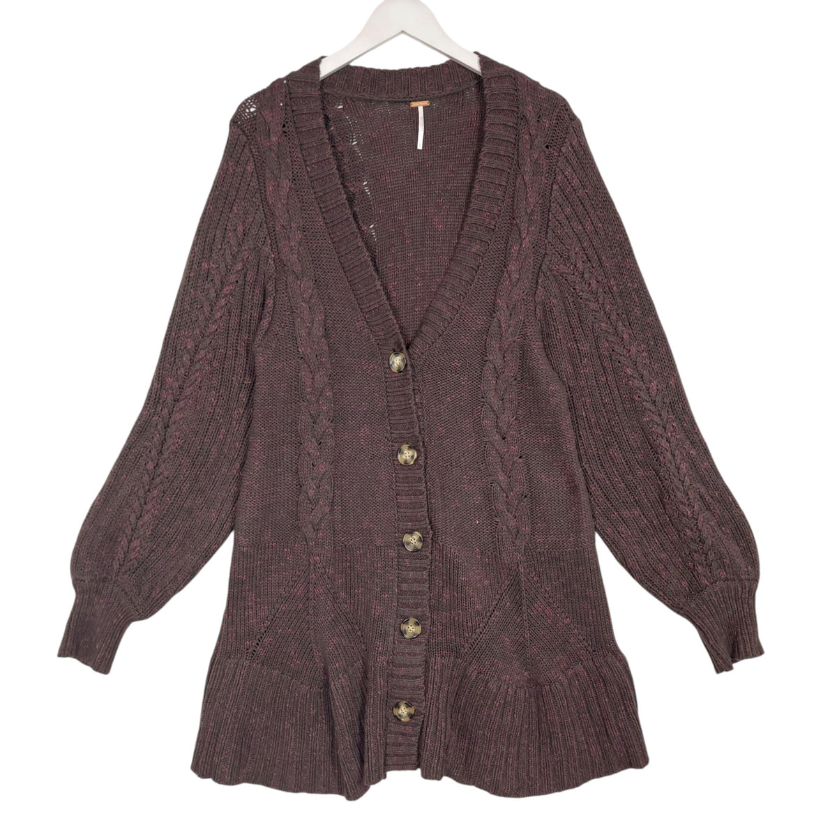 Free People Burgundy Chunky Knit Cardigan