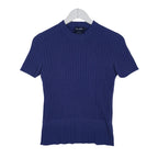 Giorgio Armani Classico Blue Cashmere Ribbed Short Sleeve Sweater IT 42