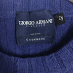Giorgio Armani Classico Blue Cashmere Ribbed Short Sleeve Sweater IT 42