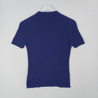 Giorgio Armani Classico Blue Cashmere Ribbed Short Sleeve Sweater IT 42