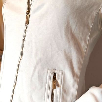 White Cotton Twill Moto Jacket