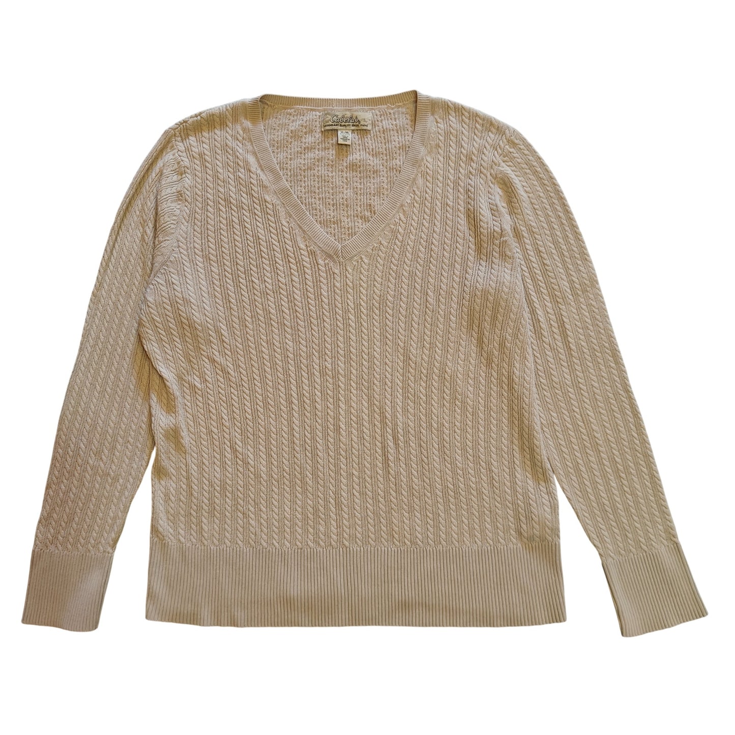 Cream Cable Knit V-Neck Sweater