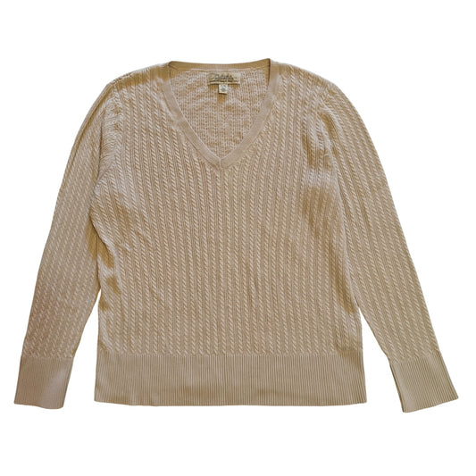 Cream Cable Knit V-Neck Sweater