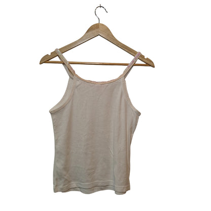 White Sequin Trim Tank Top