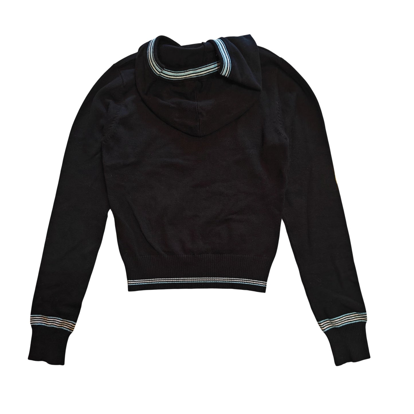 Black Knit Hoodie Sweater with Tassel Drawstring