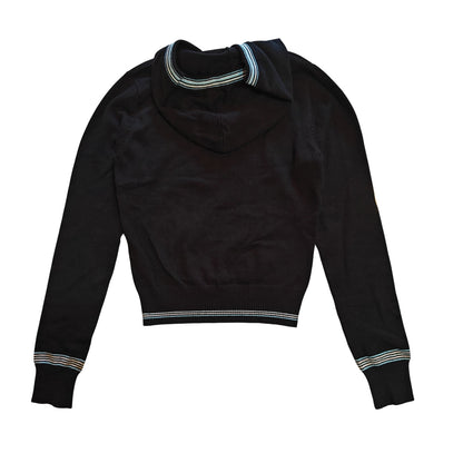 Black Knit Hoodie Sweater with Tassel Drawstring