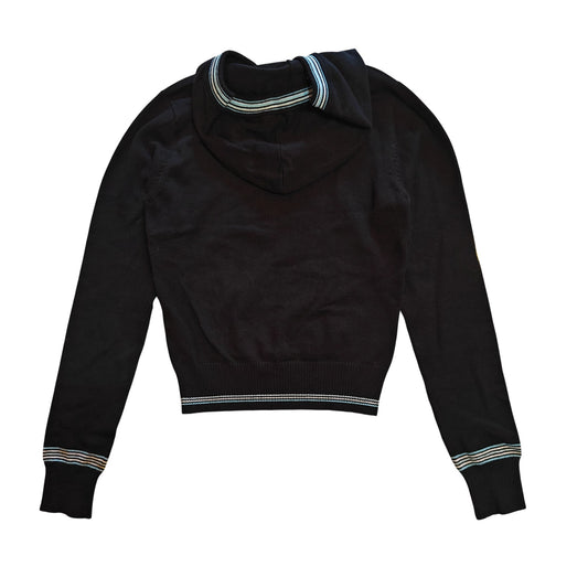 Black Knit Hoodie Sweater with Tassel Drawstring