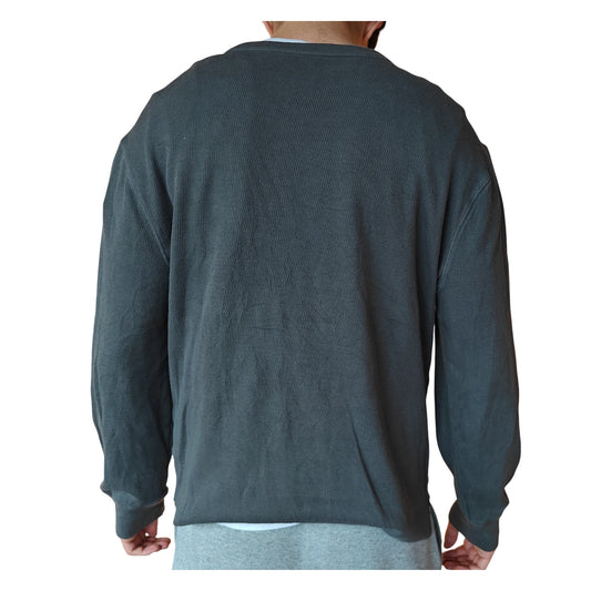 Waffle Knit Long-Sleeve Navy Henley