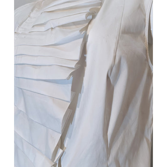 White Ruffle Pleated Sleeveless Blouse