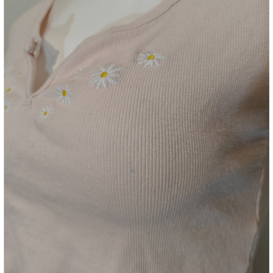 Pink Daisy Ribbed Crop Top