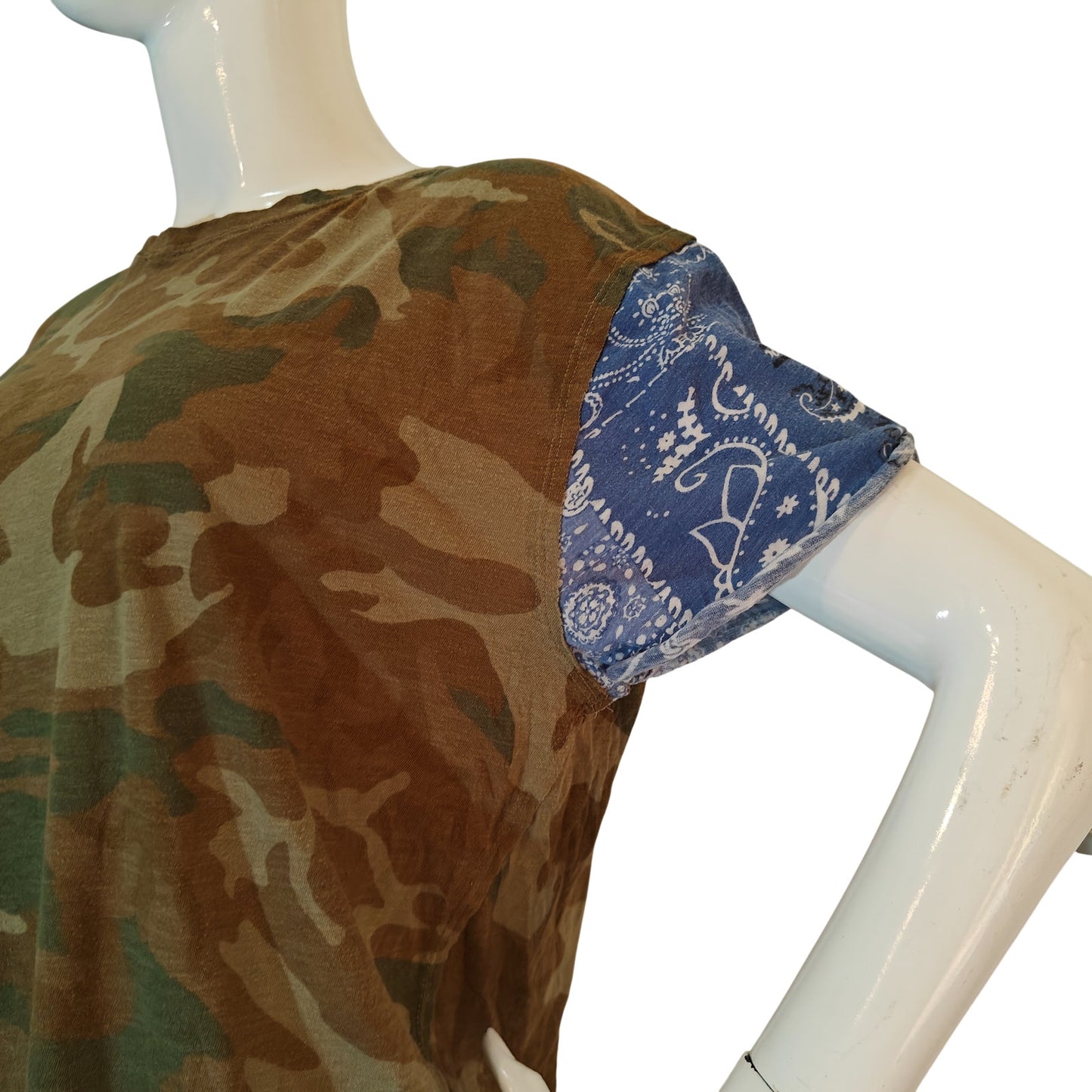 Camo Tee With Blue Bandana Sleeves