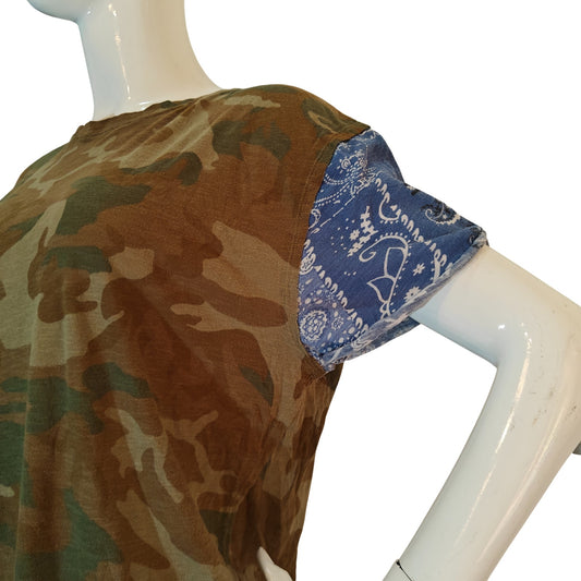Camo Tee With Blue Bandana Sleeves