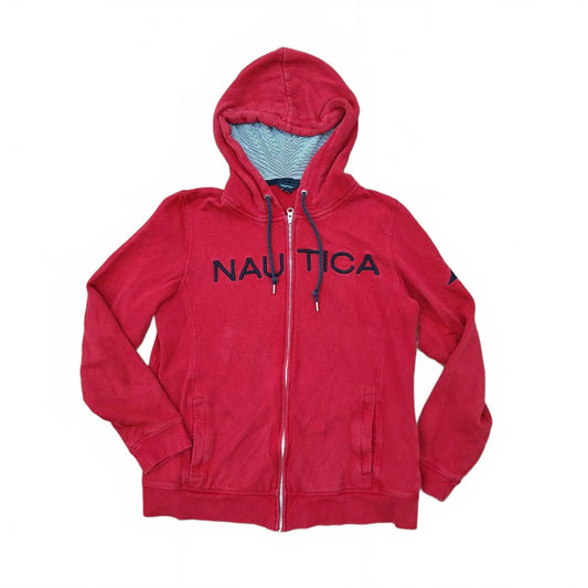 Red Full Zip Hoodie Sweatshirt with Embroidered Logo