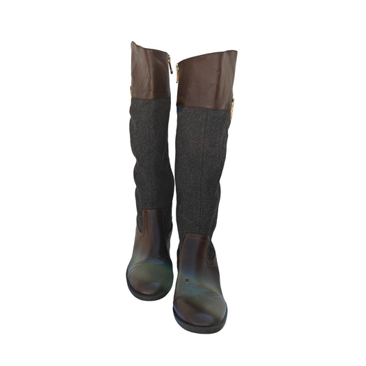 Brown Leather & Wool Tall Boots