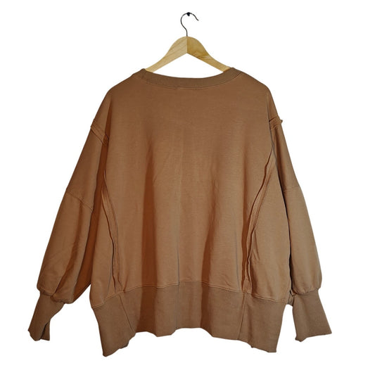 Tan Exposed Seam Oversized Slouchy Sweatshirt