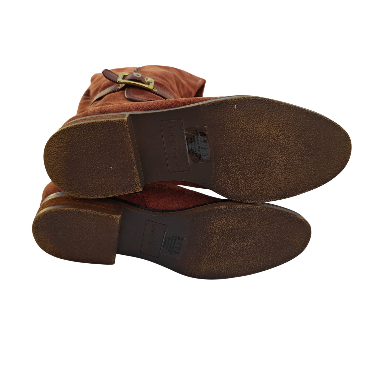 Cognac Suede Tall Riding Boots With Buckle Detail