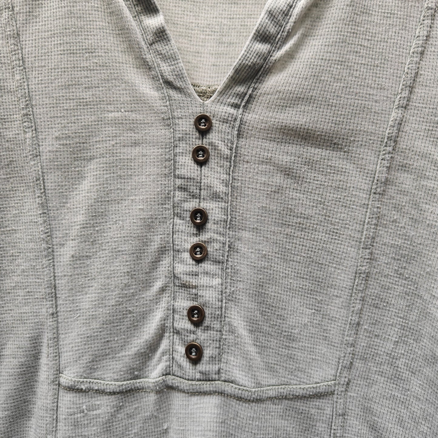 Gray Henley Top With Roll-Tab Sleeves