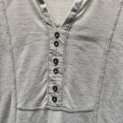 Gray Henley Top With Roll-Tab Sleeves