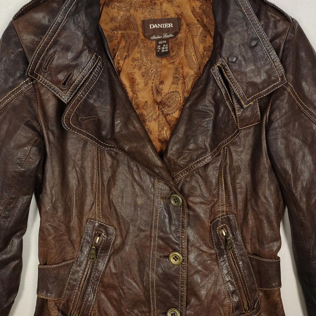Danier Distressed Brown Leather Military Jacket