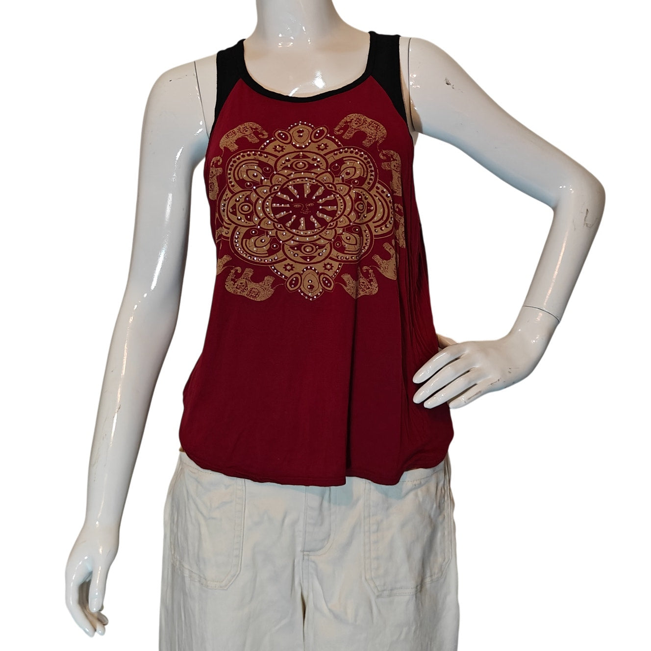 Red Elephant Tank Top With Boho Mandala Graphic