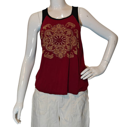 Red Elephant Tank Top With Boho Mandala Graphic