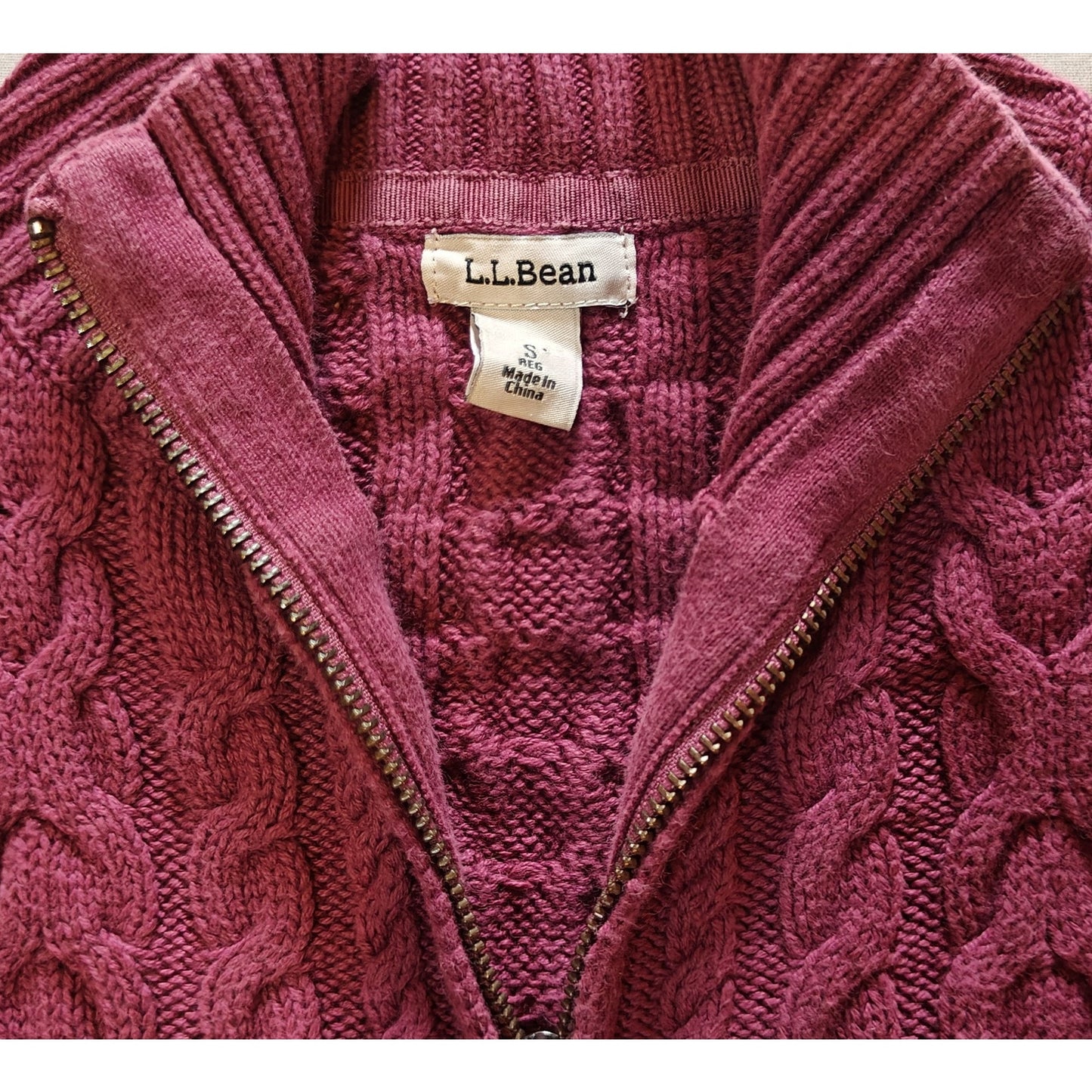 Burgundy Cotton Cable Knit Zip Sweater