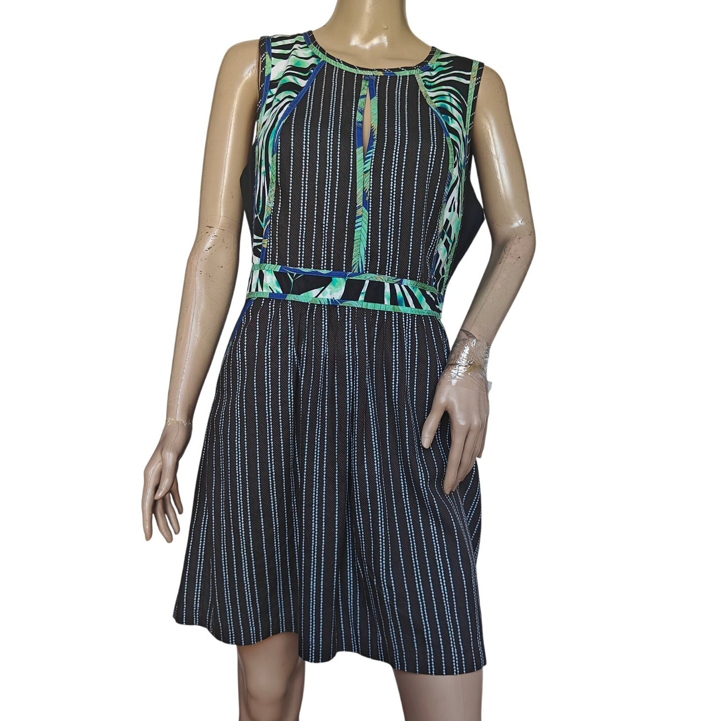 Tropical Print Striped Fit & Flare Dress