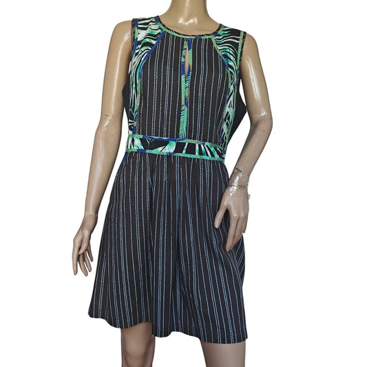 Tropical Print Striped Fit & Flare Dress